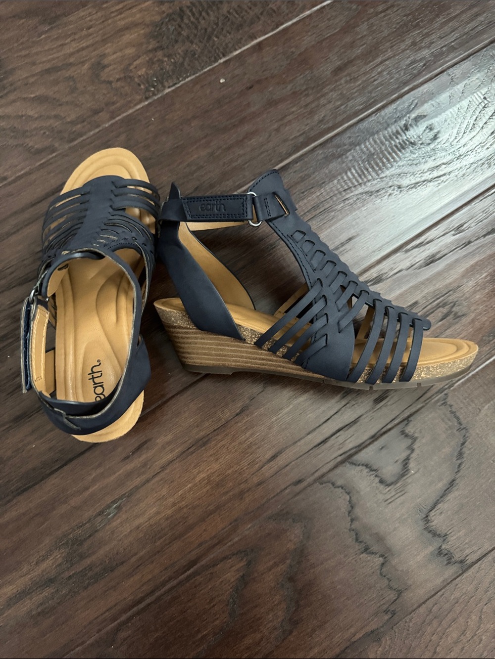 Earth Navy Strappy Woven Gladiator Sandals - Picture 5 of 5